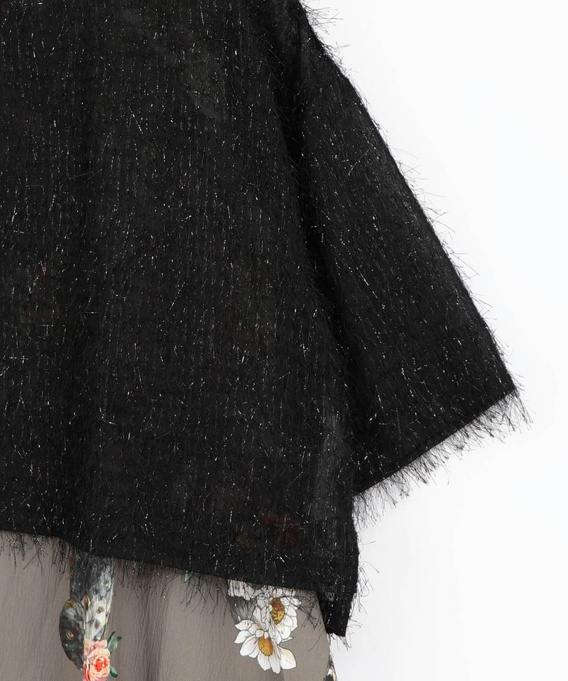 フェザーラメシフォンプルオーバー付き 蝶柄ワンピース-24