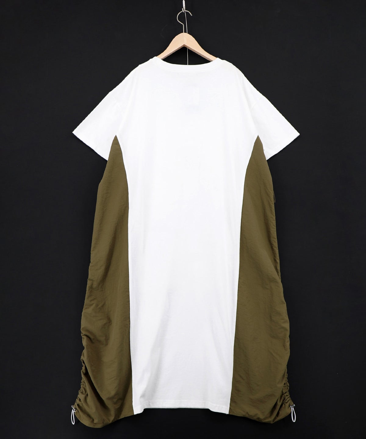 花コラージュ柄 異素材使いワンピース-9