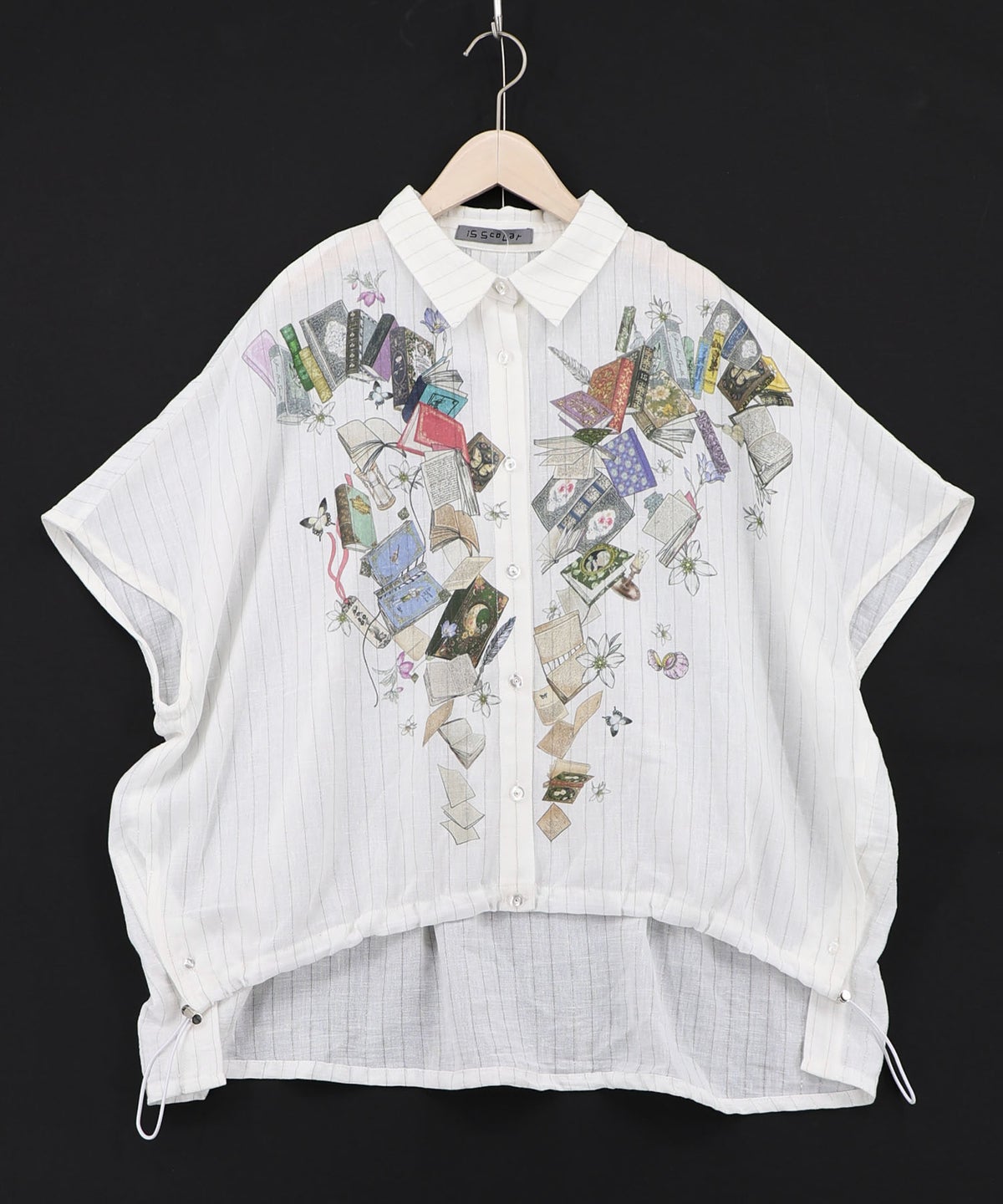 おばあちゃんの思い出本棚柄 ラメストライプシャツ-9