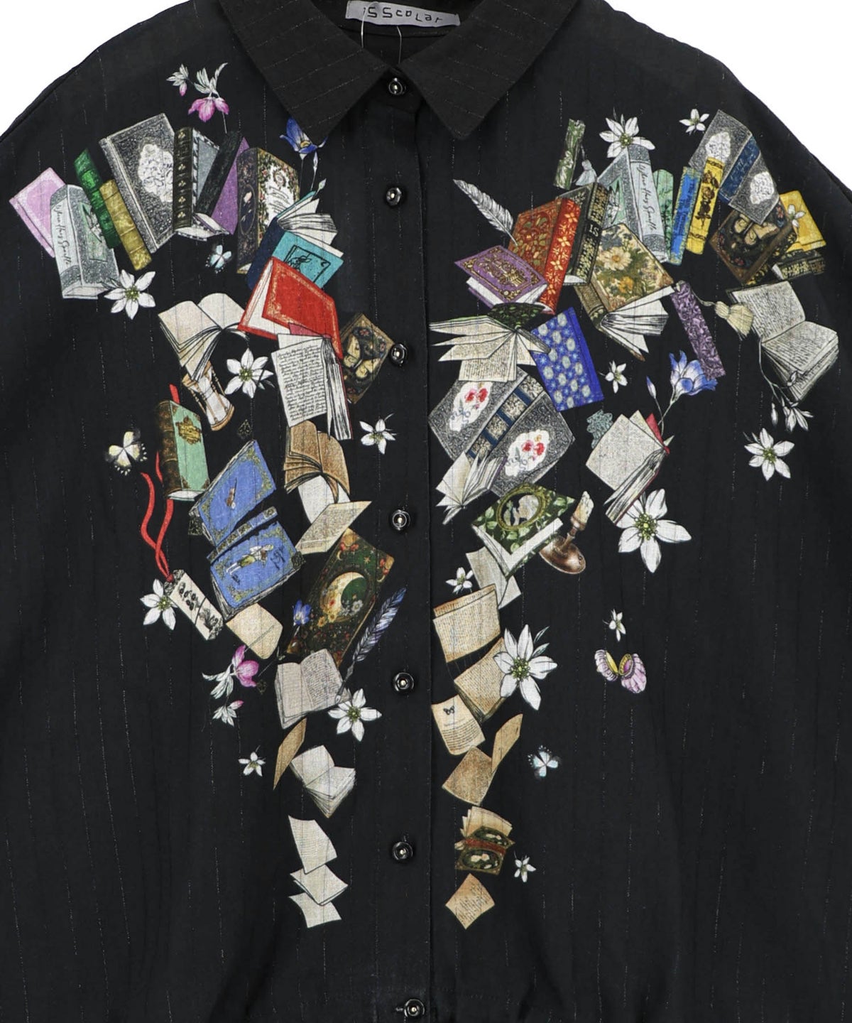 おばあちゃんの思い出本棚柄 ラメストライプシャツ-14