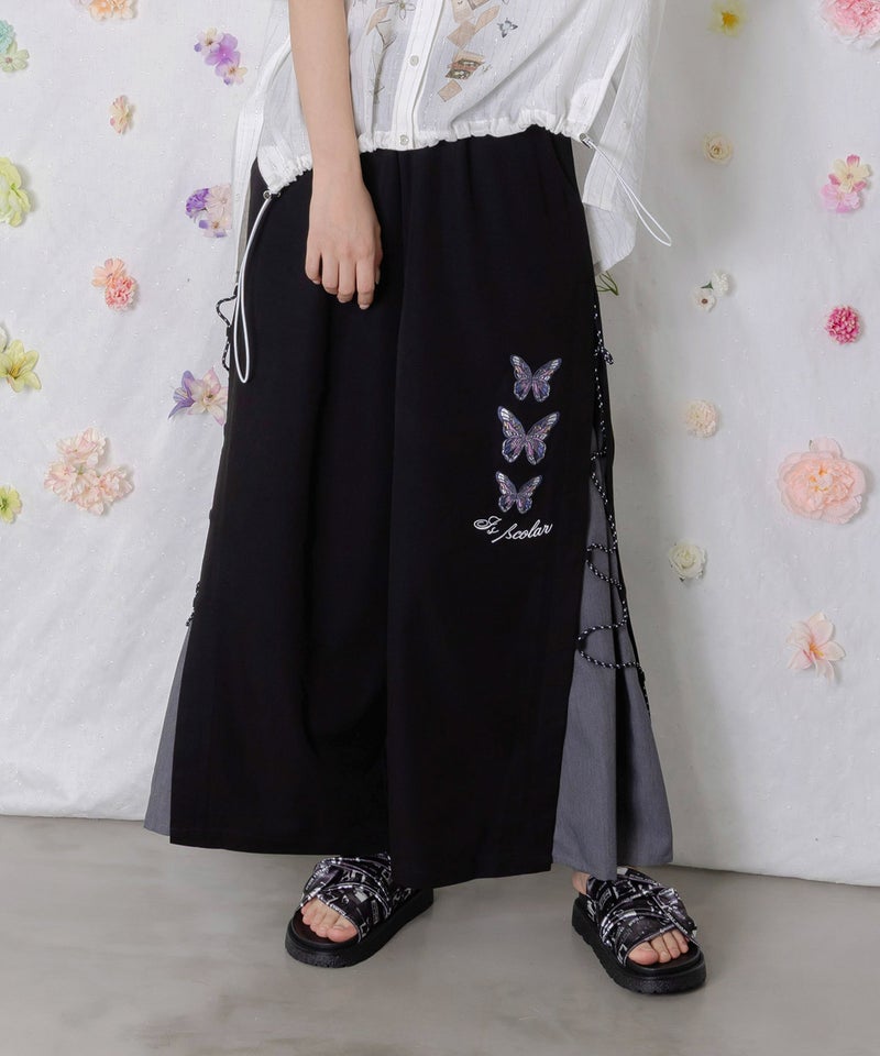 パラコード×蝶刺繍 配色デニムワイドパンツ-1