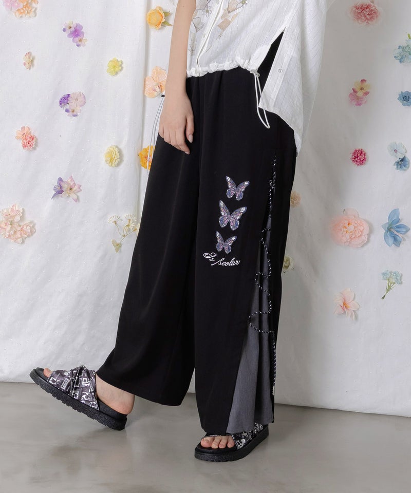 パラコード×蝶刺繍 配色デニムワイドパンツ-3