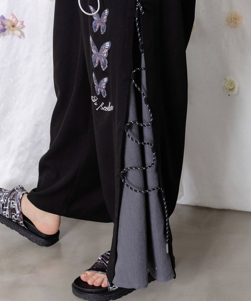 パラコード×蝶刺繍 配色デニムワイドパンツ-8