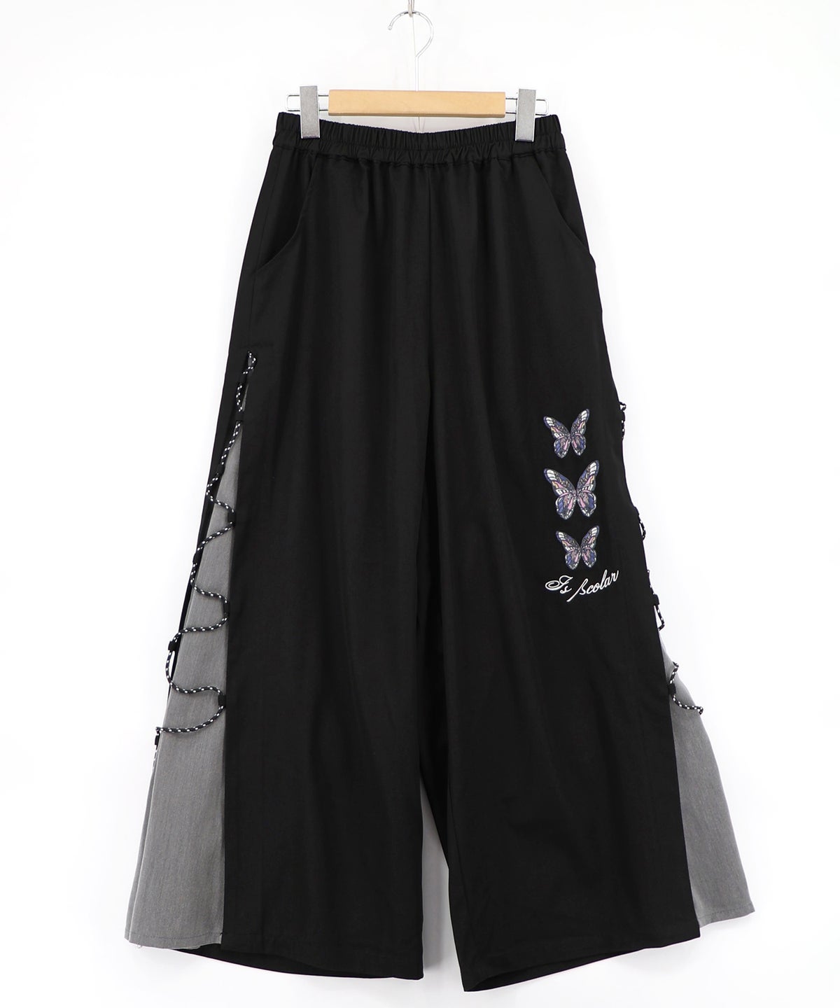 パラコード×蝶刺繍 配色デニムワイドパンツ-9