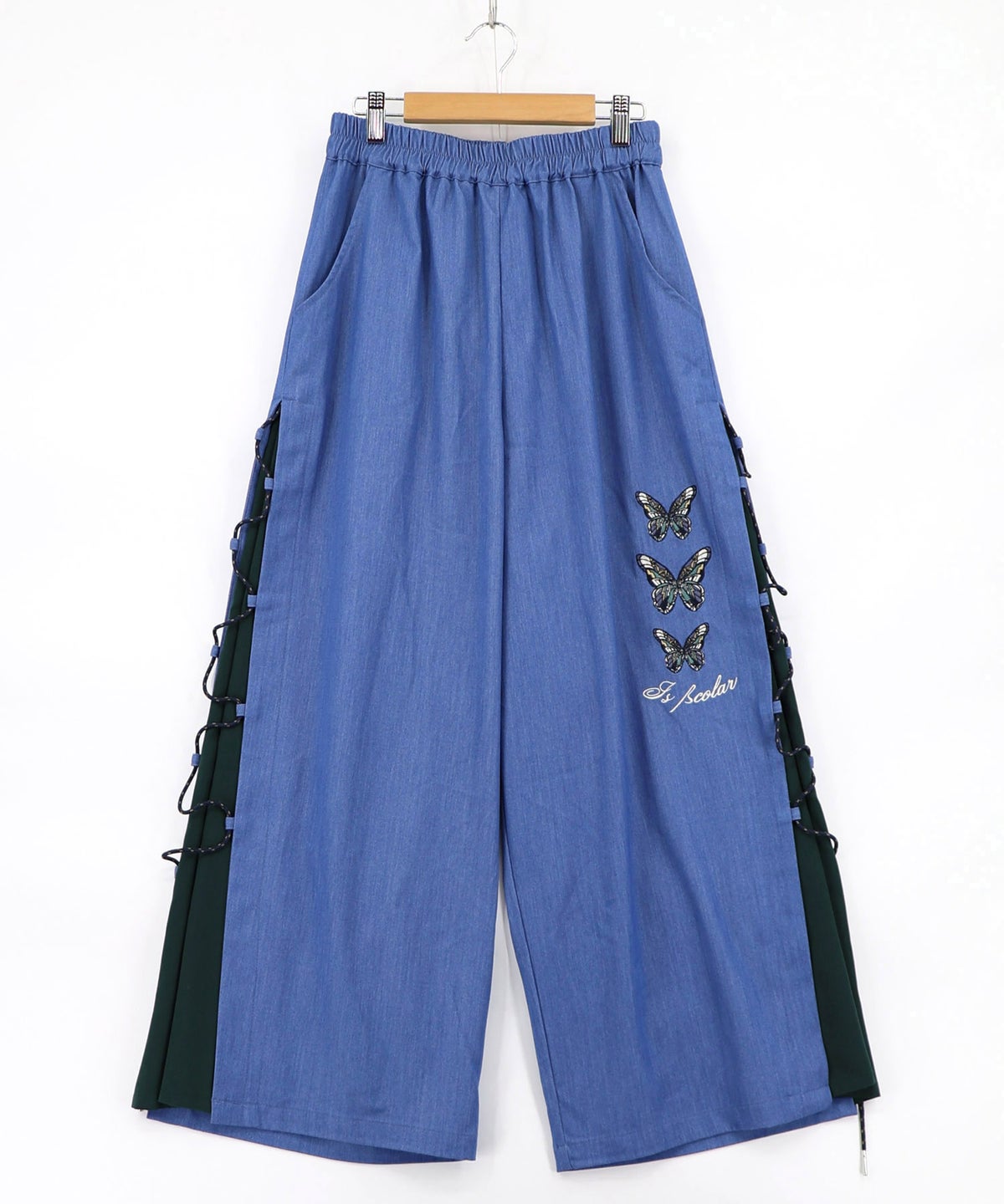 パラコード×蝶刺繍 配色デニムワイドパンツ-11