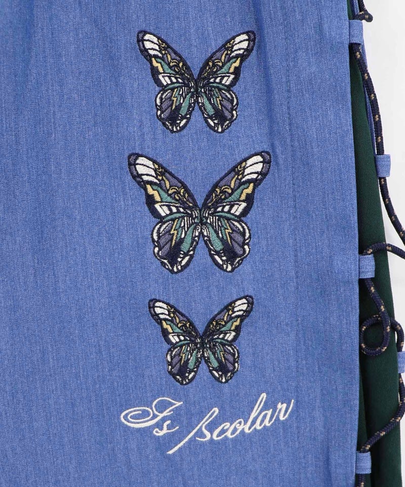 パラコード×蝶刺繍 配色デニムワイドパンツ-12