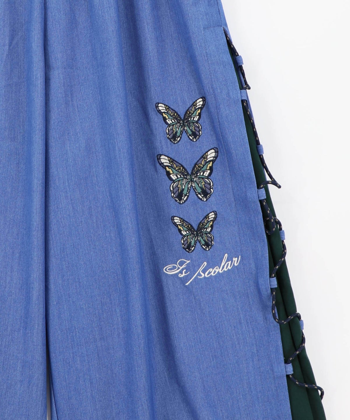 パラコード×蝶刺繍 配色デニムワイドパンツ-14