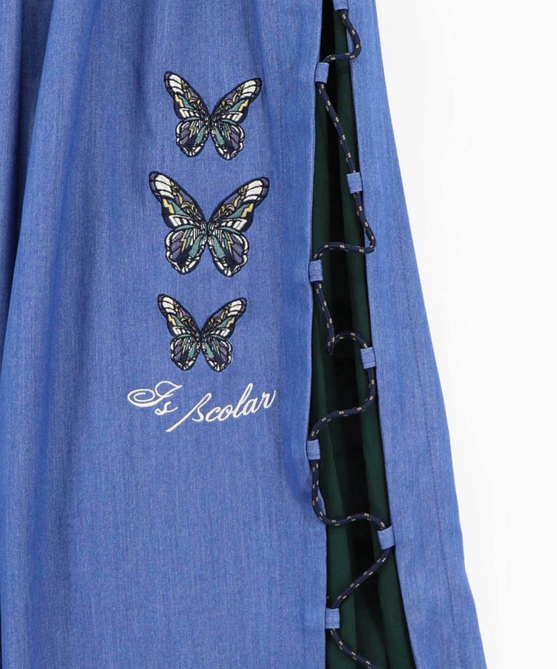 パラコード×蝶刺繍 配色デニムワイドパンツ-15