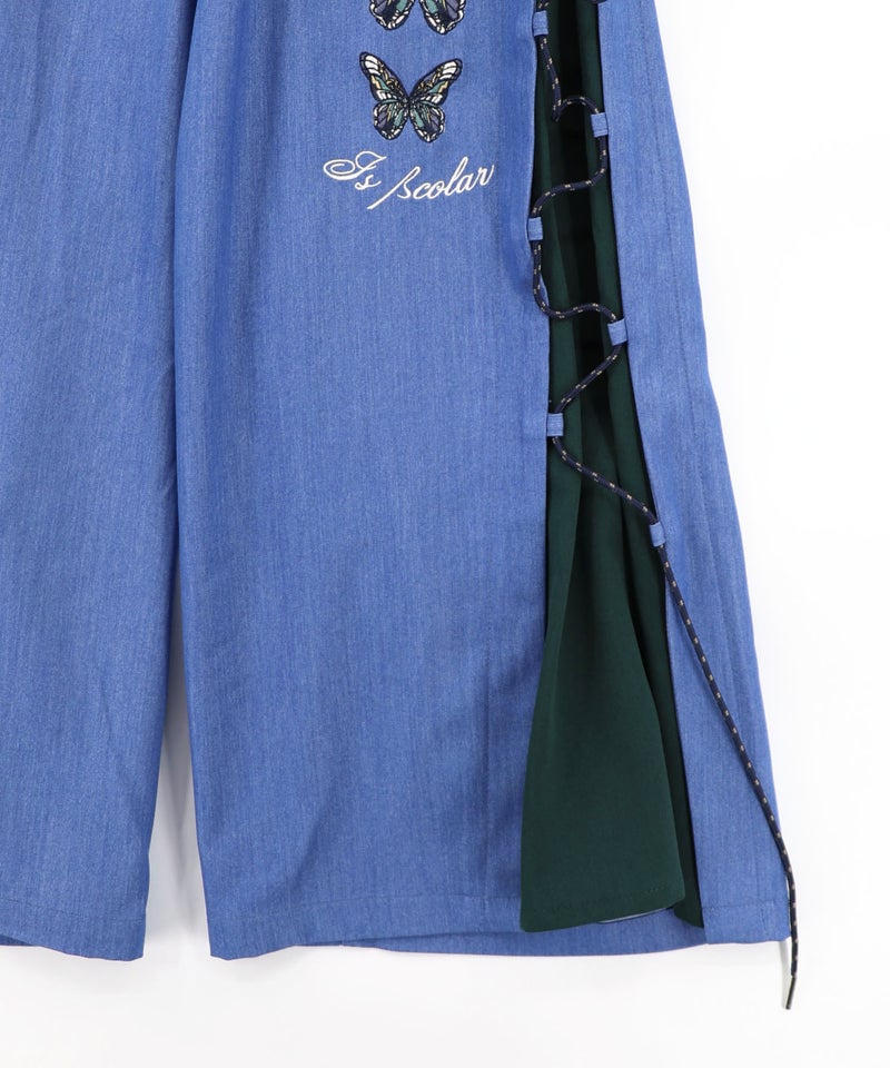 パラコード×蝶刺繍 配色デニムワイドパンツ-16