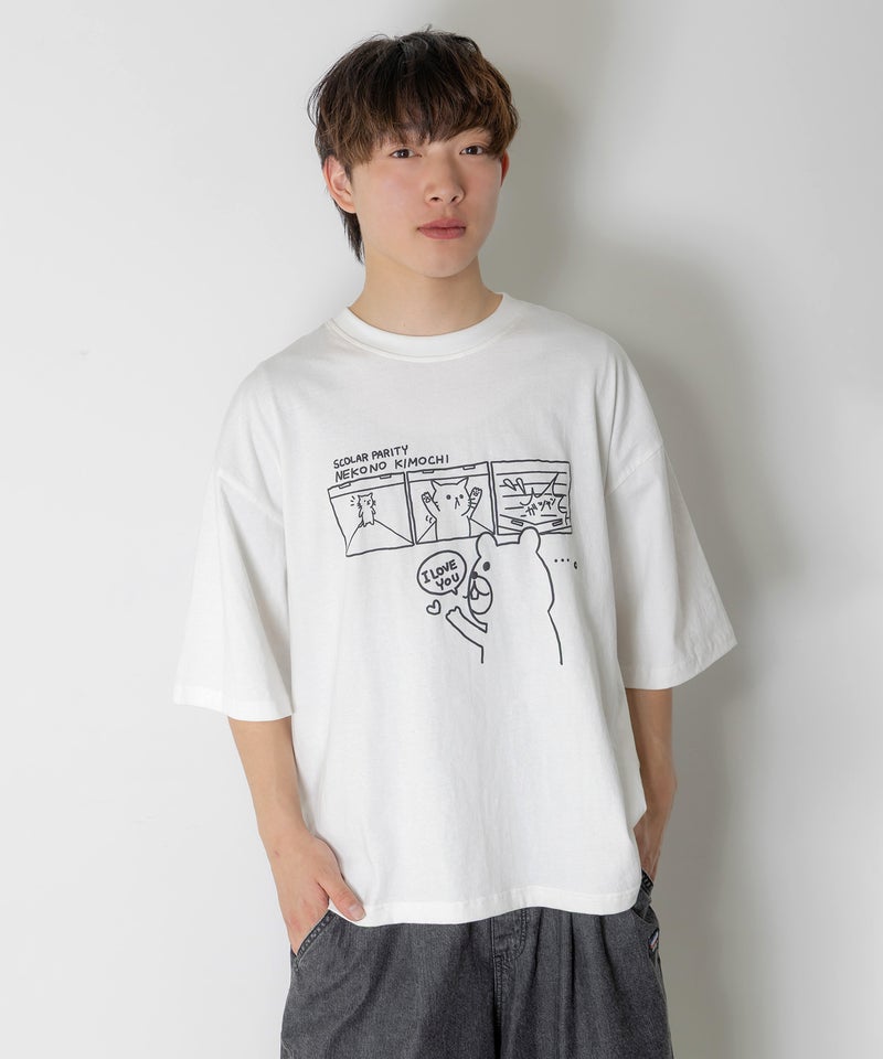 片思いクマと全力拒否ネコTシャツ-1