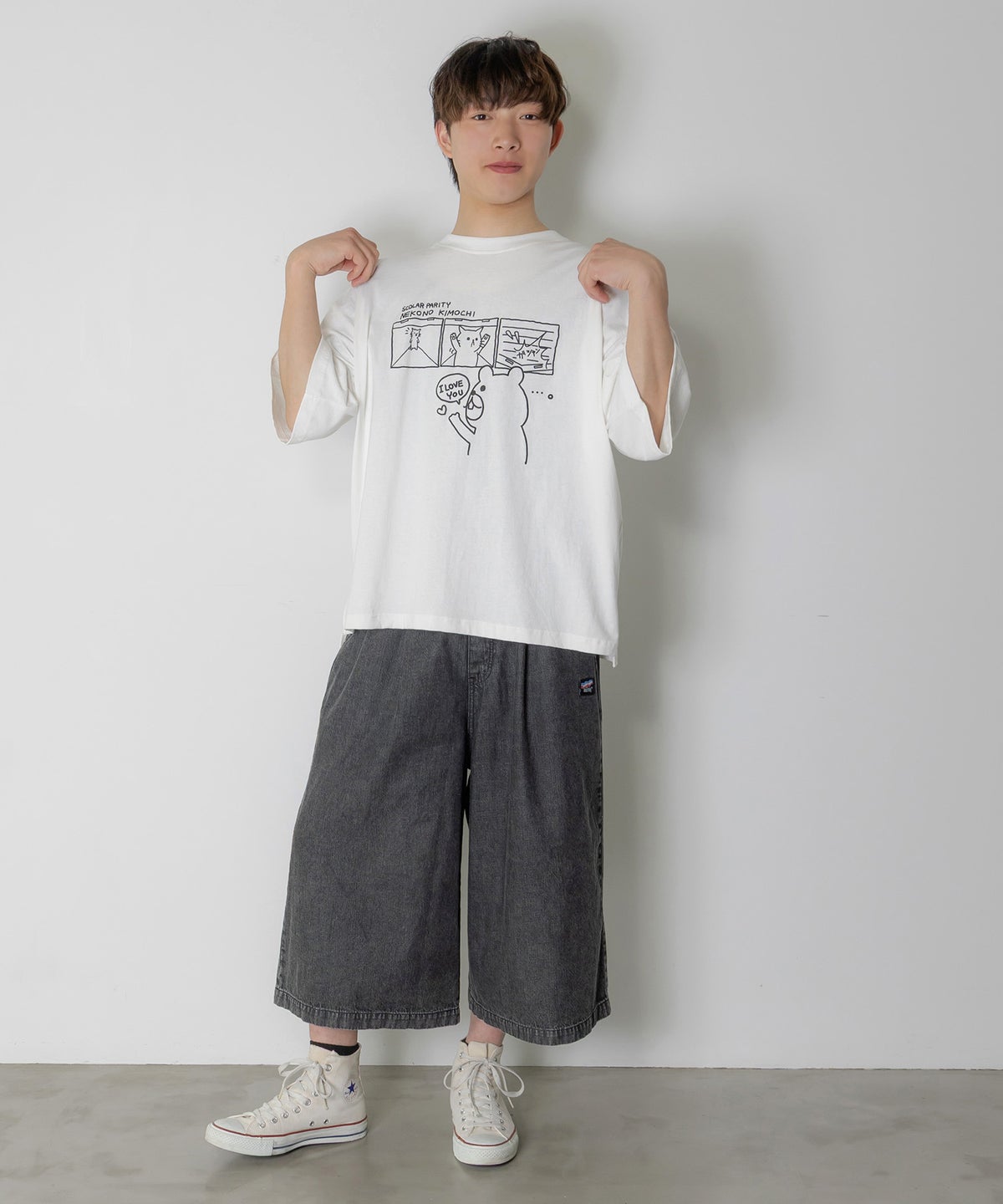 片思いクマと全力拒否ネコTシャツ-2