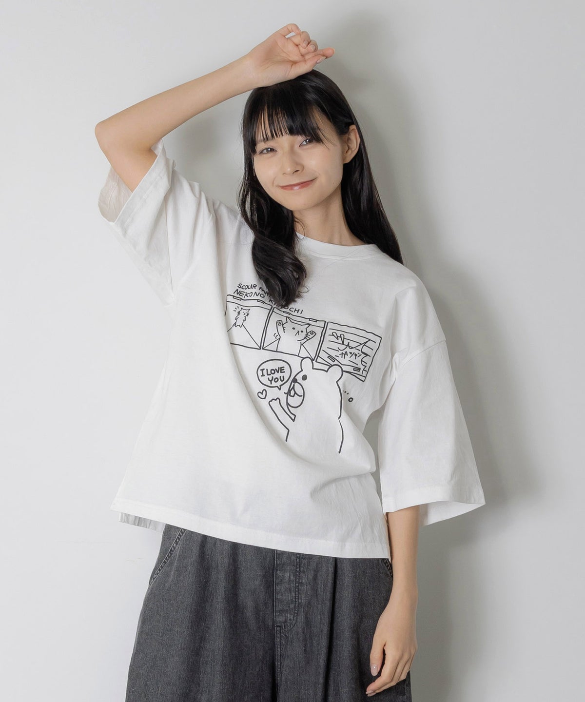 片思いクマと全力拒否ネコTシャツ-8