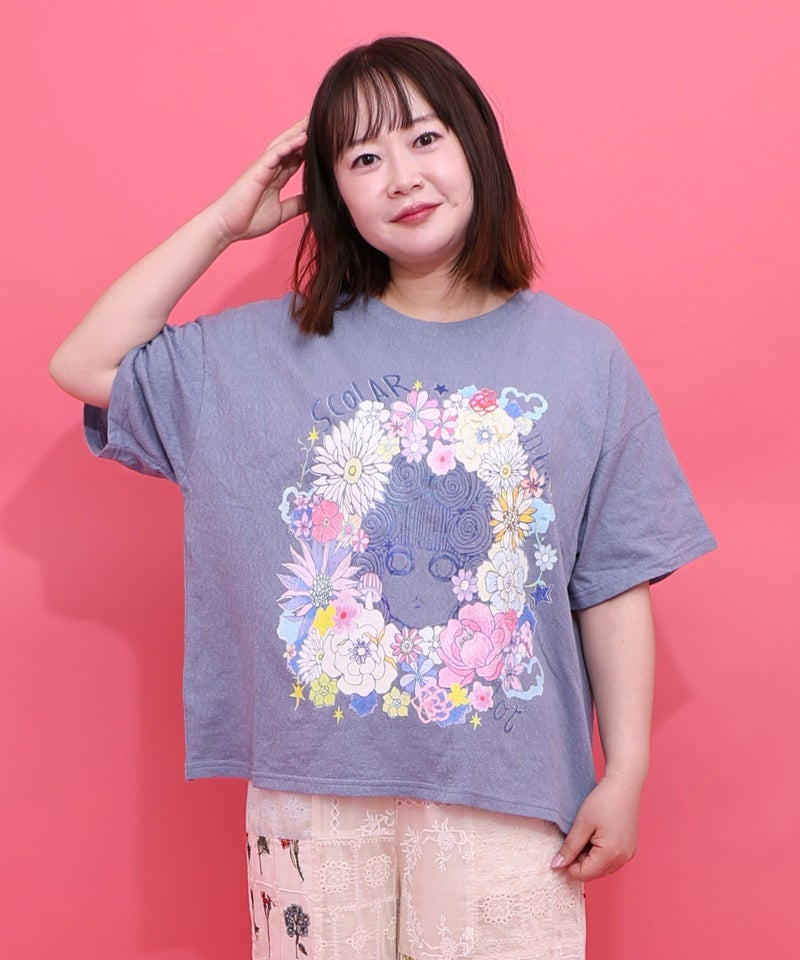 花に埋もれたスカラーちゃん ローズジャガードTシャツ-1