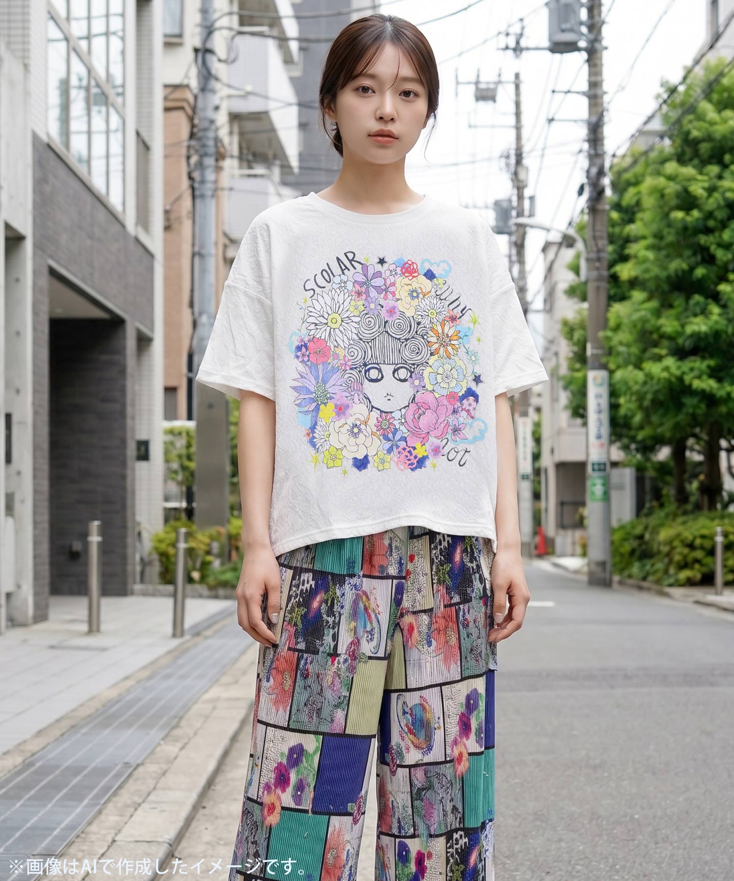 スカラー　162637：花に埋もれたスカラーちゃん ローズジャガードTシャツ 162637：花に埋もれたスカラーちゃん ローズジャガードTシャツの通販