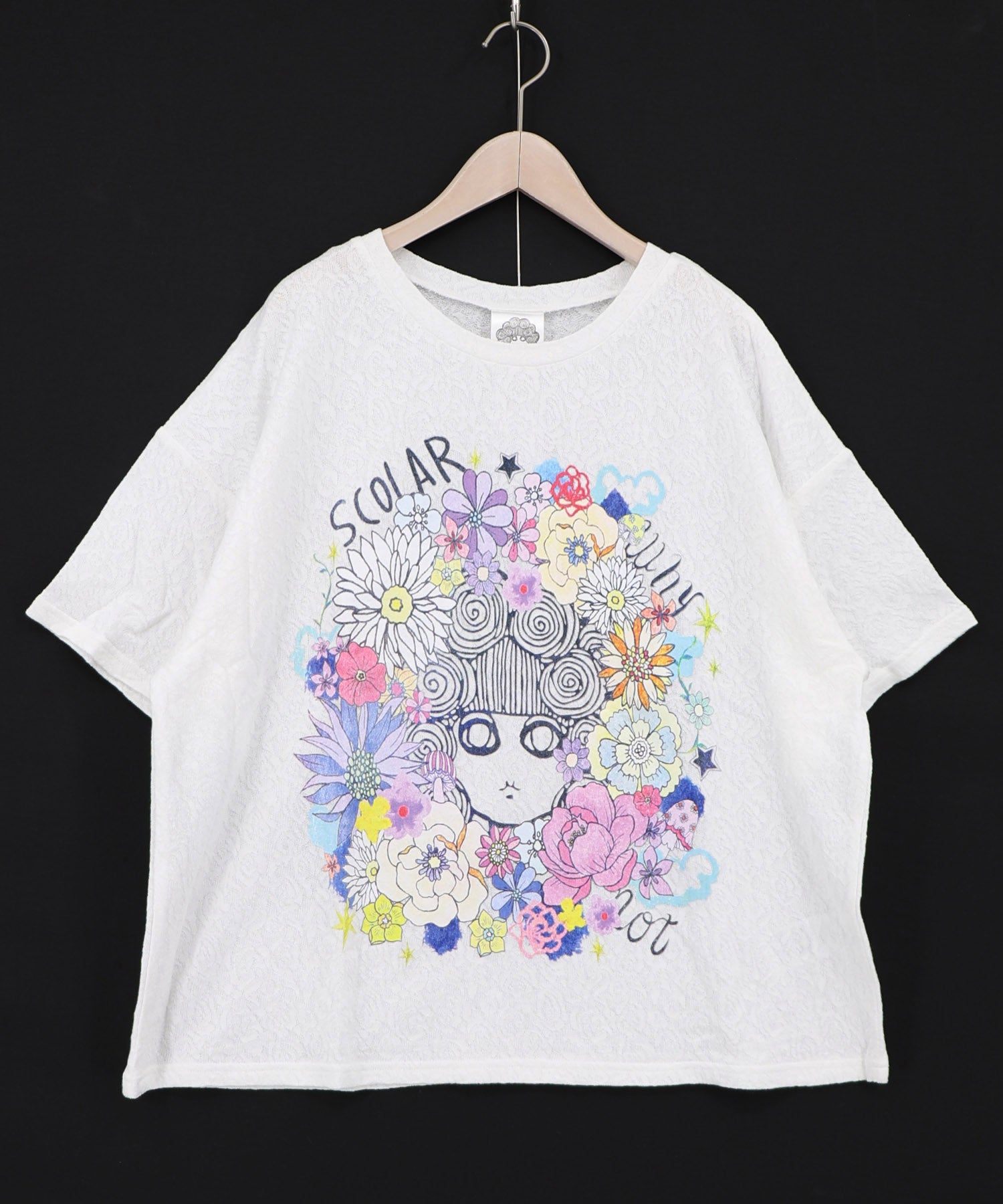 162637：花に埋もれたスカラーちゃん ローズジャガードTシャツの通販
