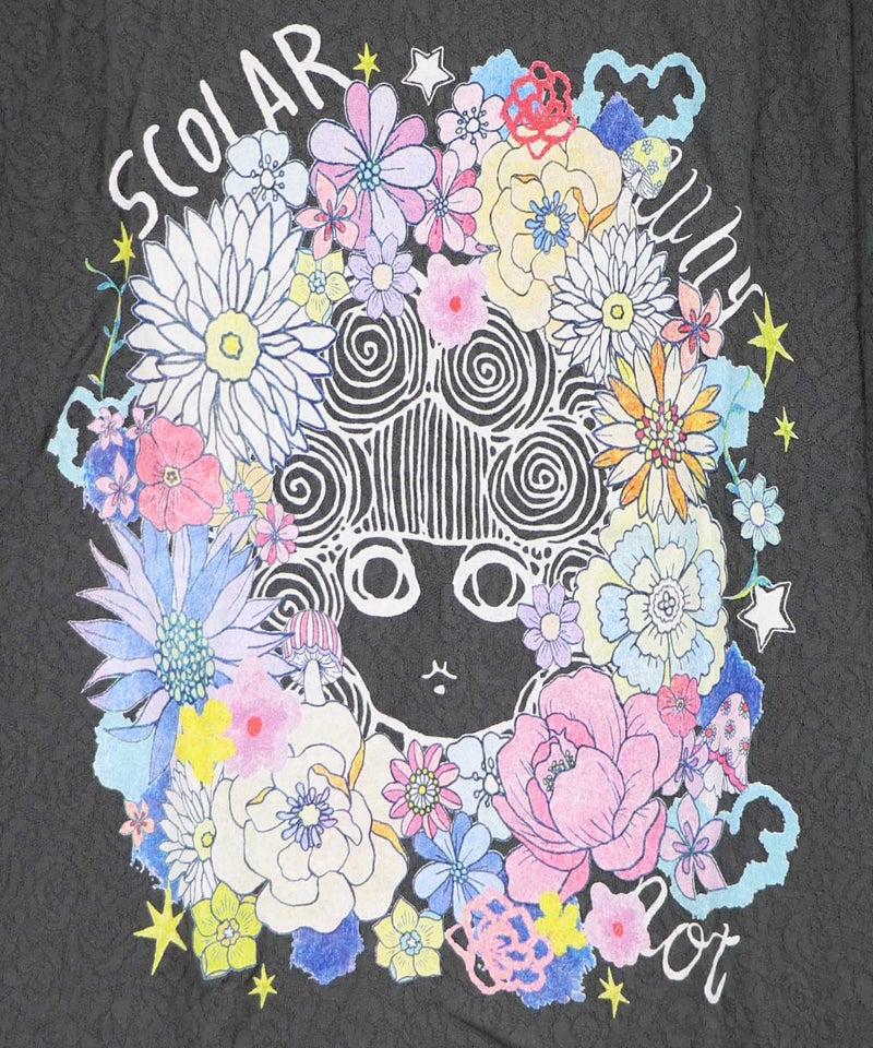 花に埋もれたスカラーちゃん ローズジャガードTシャツ-11