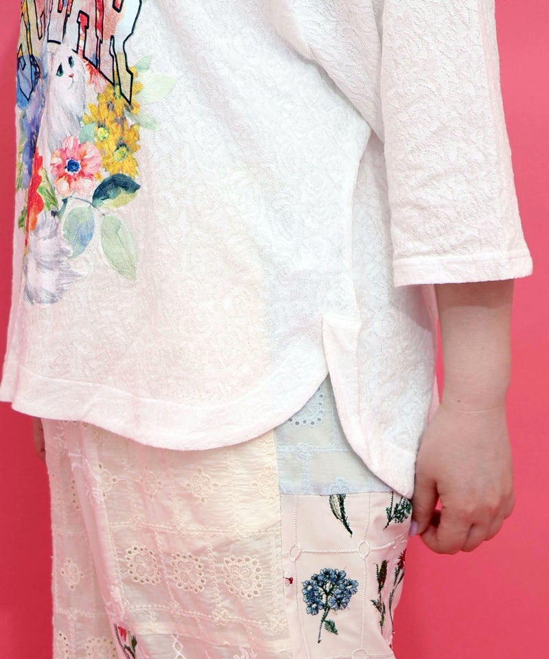 花ネコ発泡プリント ローズジャガードTシャツ-6