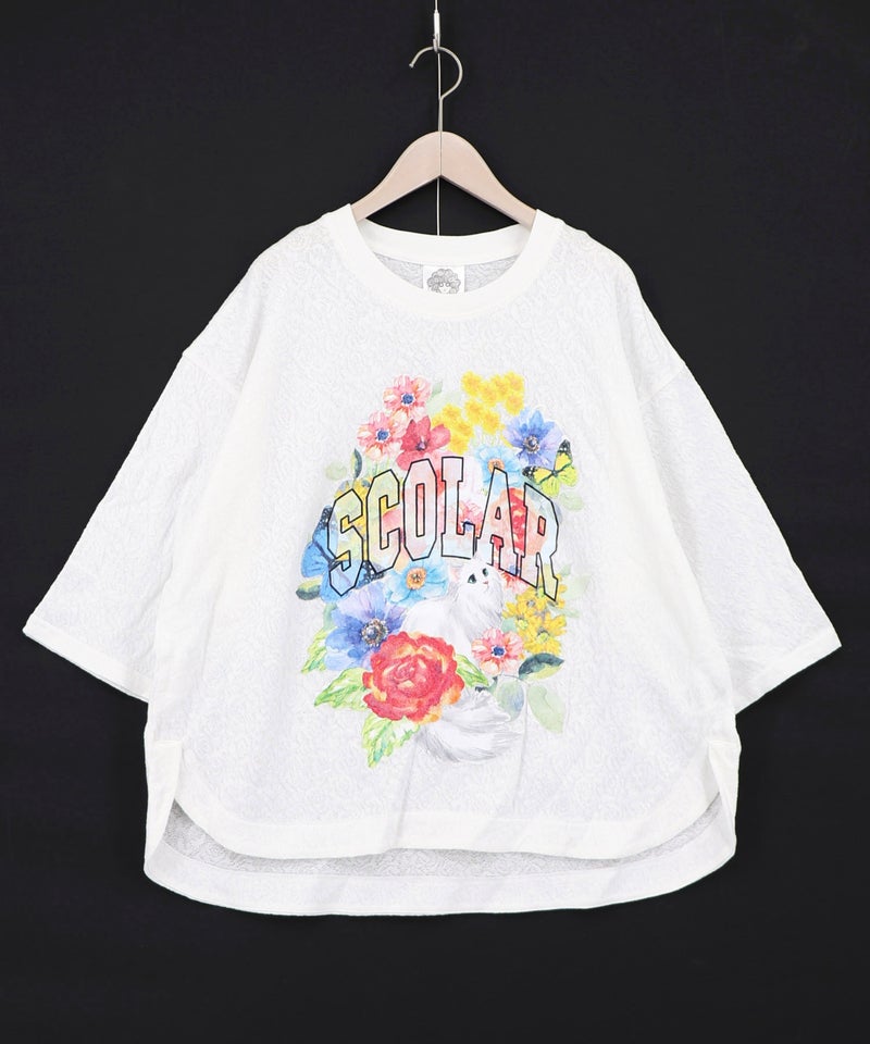 花ネコ発泡プリント ローズジャガードTシャツ-7