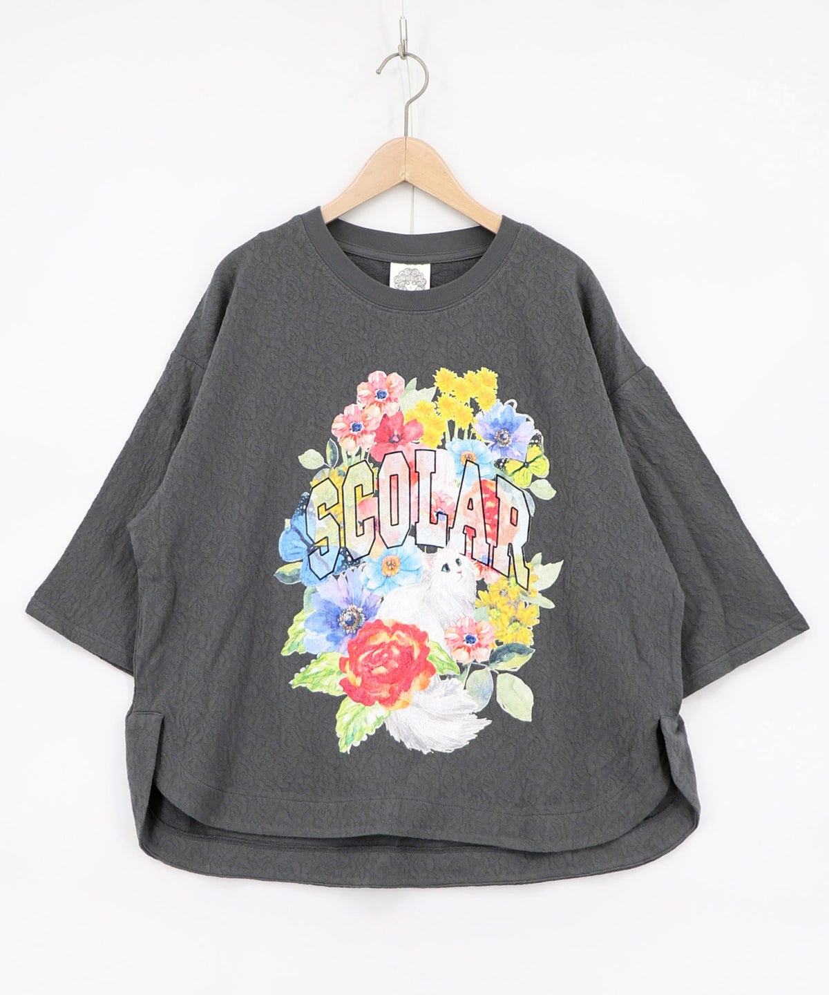 花ネコ発泡プリント ローズジャガードTシャツ-9