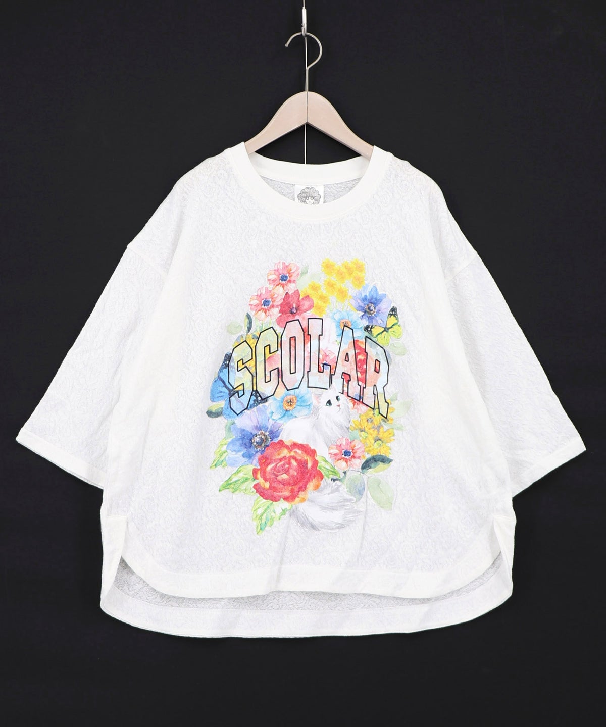 花ネコ発泡プリント ローズジャガードTシャツ-9