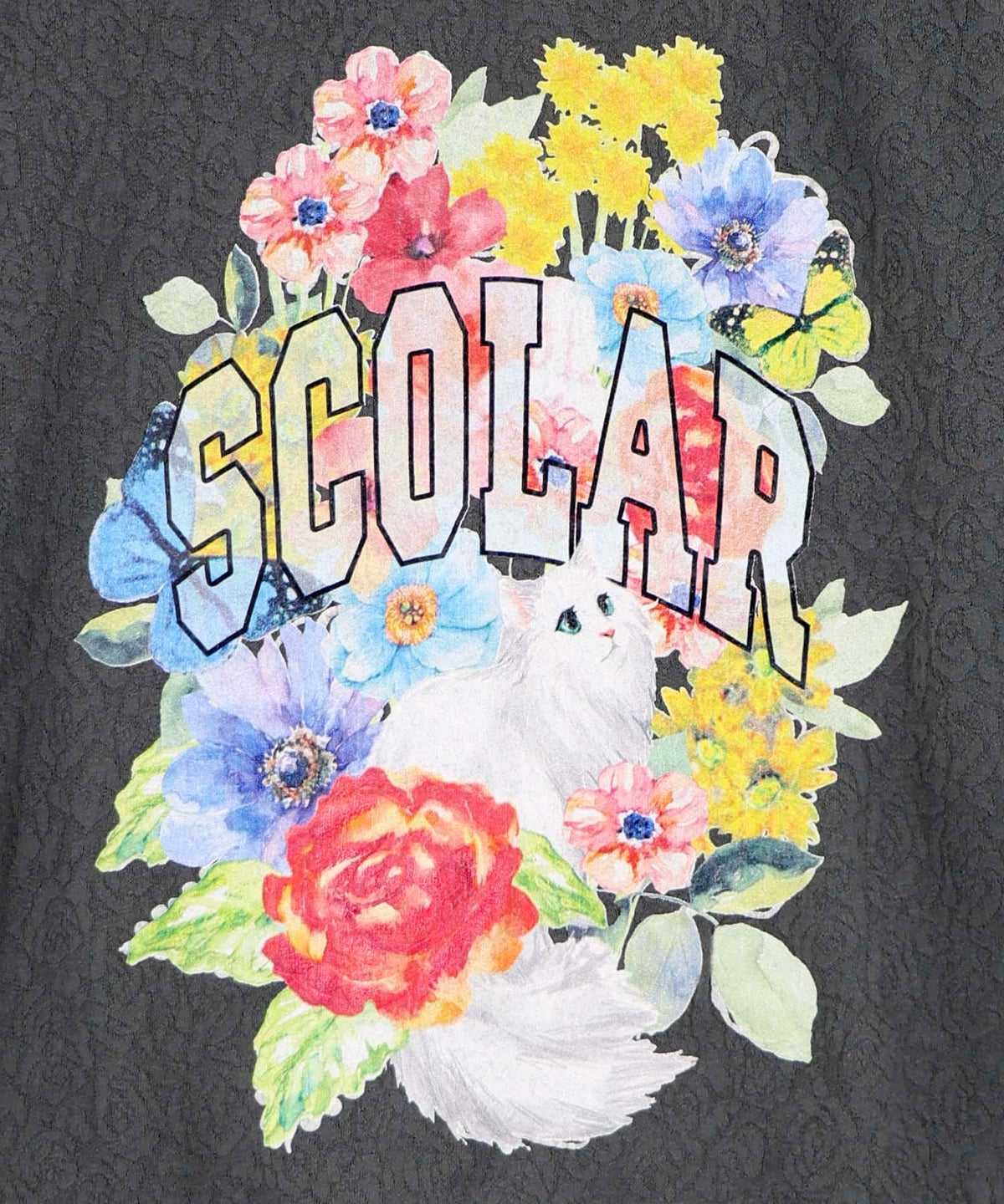 花ネコ発泡プリント ローズジャガードTシャツ-110