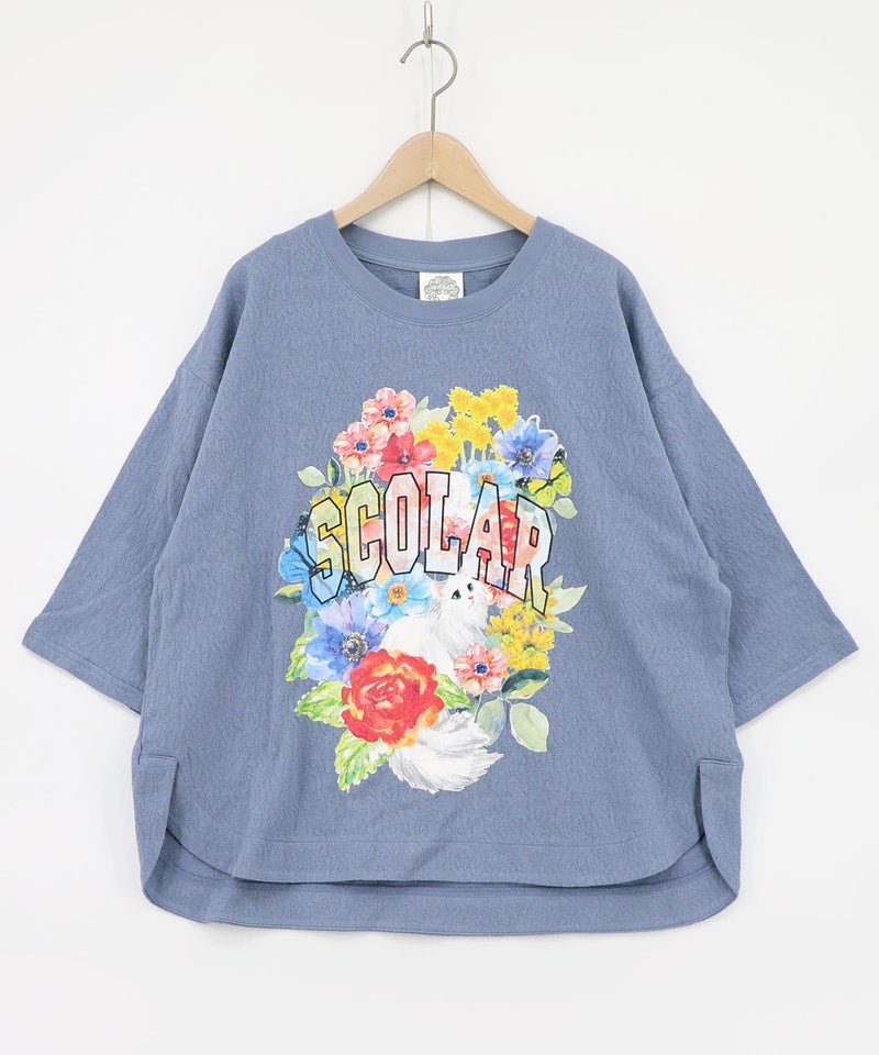 花ネコ発泡プリント ローズジャガードTシャツ-11