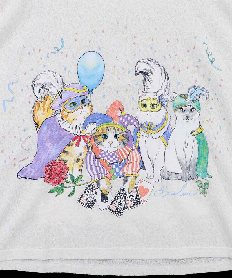 仮面舞踏会のネコ柄 ドルマンスリーブTシャツ-9