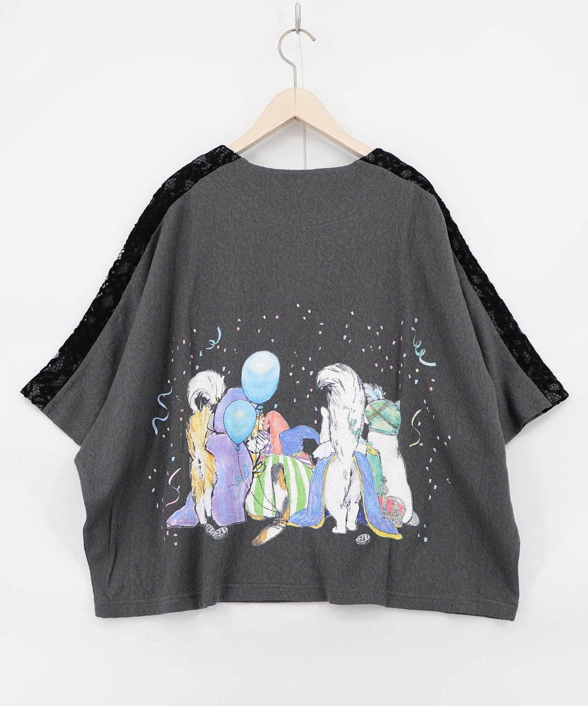 仮面舞踏会のネコ柄 ドルマンスリーブTシャツ-11