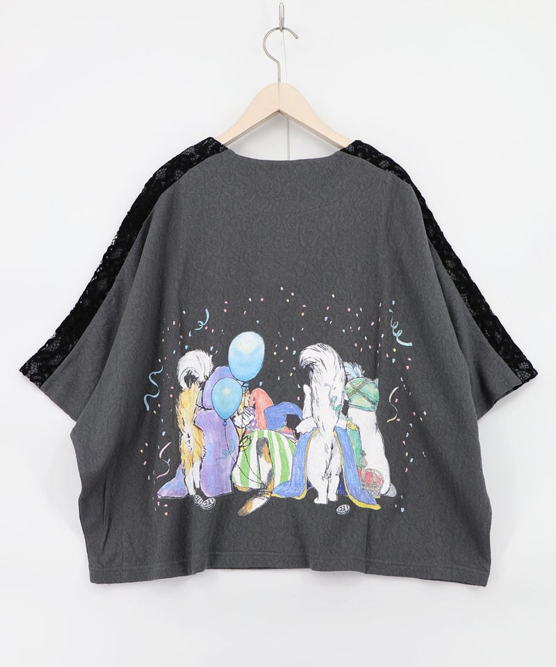 仮面舞踏会のネコ柄 ドルマンスリーブTシャツ-11