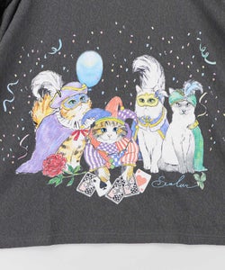 仮面舞踏会のネコ柄 ドルマンスリーブTシャツ-12