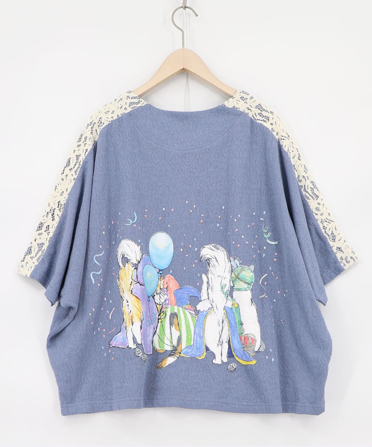 仮面舞踏会のネコ柄 ドルマンスリーブTシャツ-14