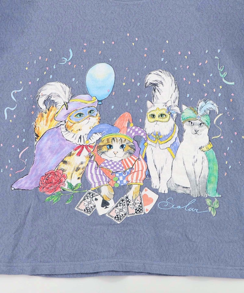 仮面舞踏会のネコ柄 ドルマンスリーブTシャツ-15
