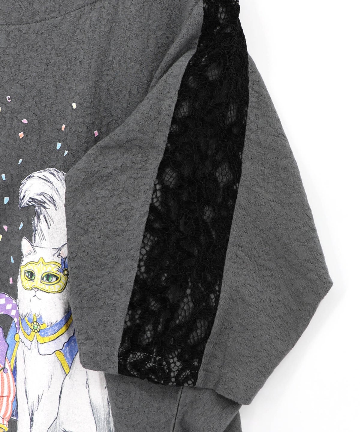 仮面舞踏会のネコ柄 ドルマンスリーブTシャツ-18
