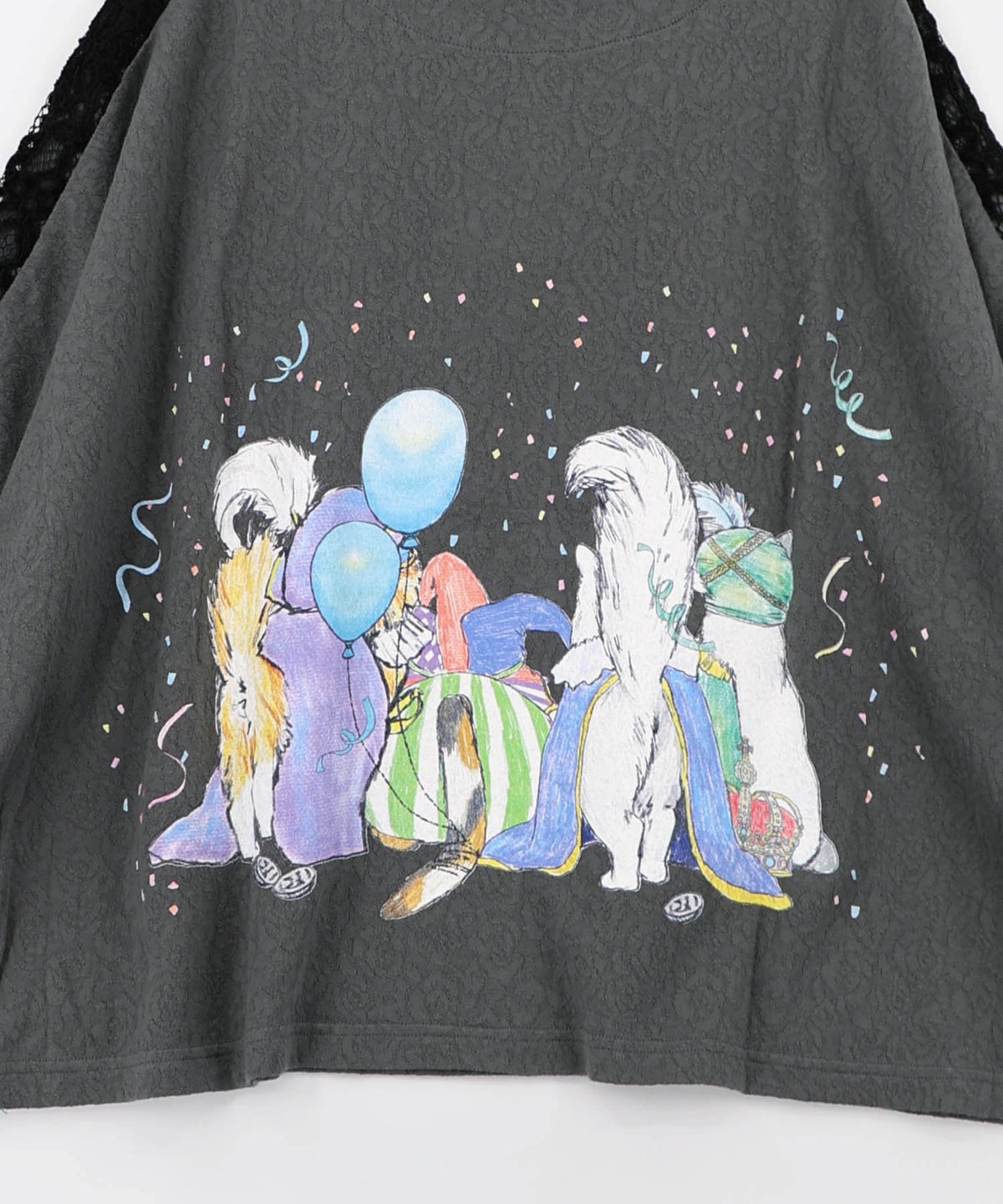 仮面舞踏会のネコ柄 ドルマンスリーブTシャツ-20
