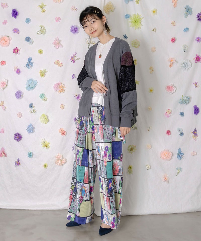 配色花レース×ローズジャガードカーディガン-2