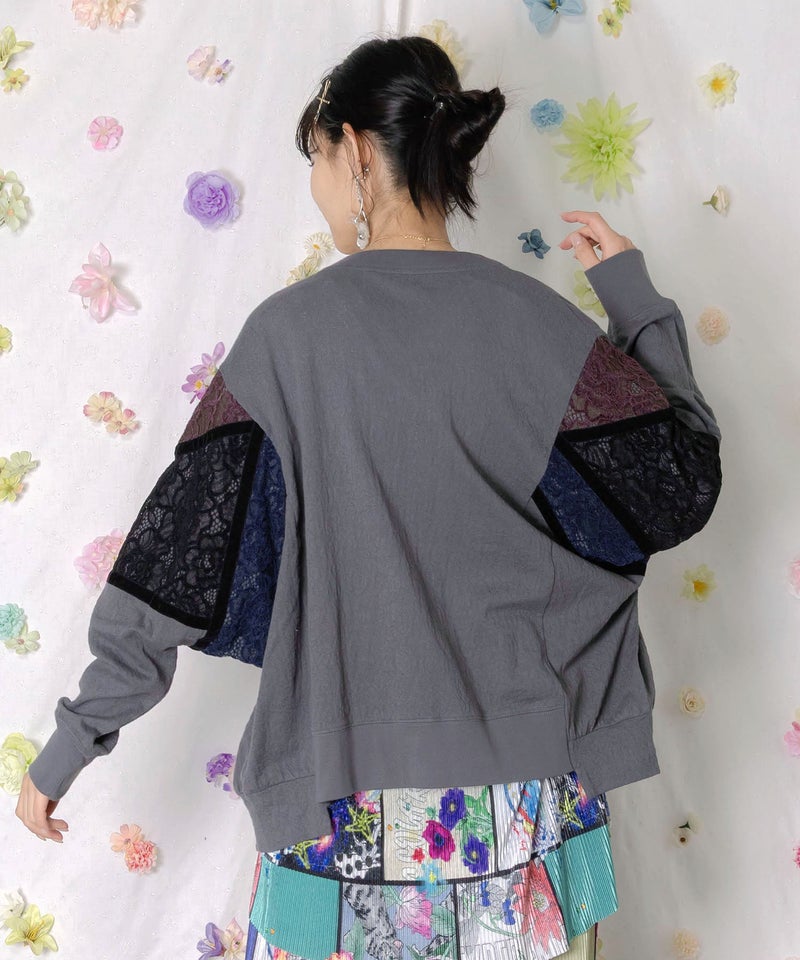 配色花レース×ローズジャガードカーディガン-5
