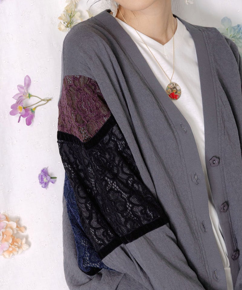 配色花レース×ローズジャガードカーディガン-8