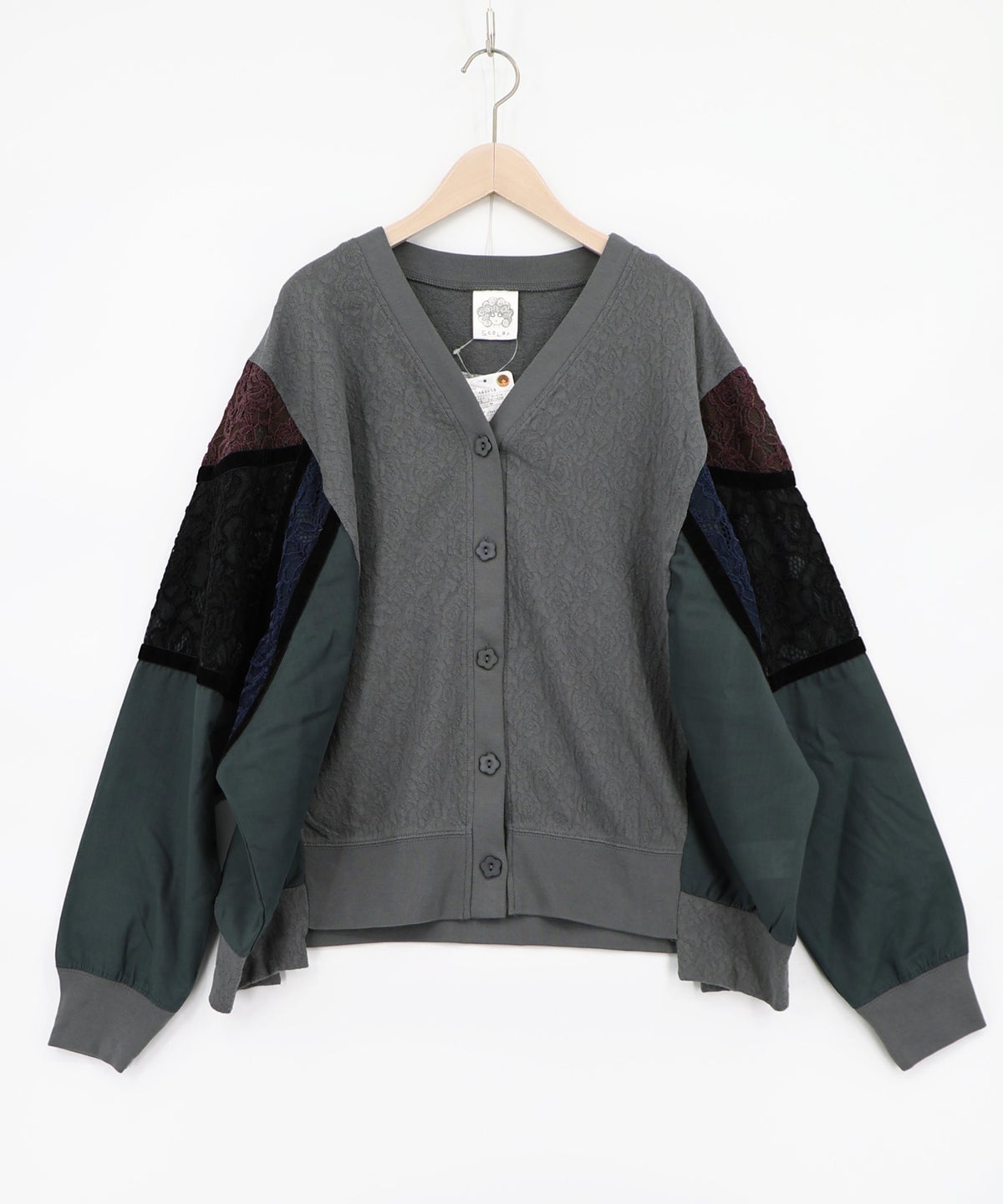 配色花レース×ローズジャガードカーディガン-12