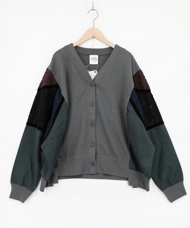 配色花レース×ローズジャガードカーディガン-12