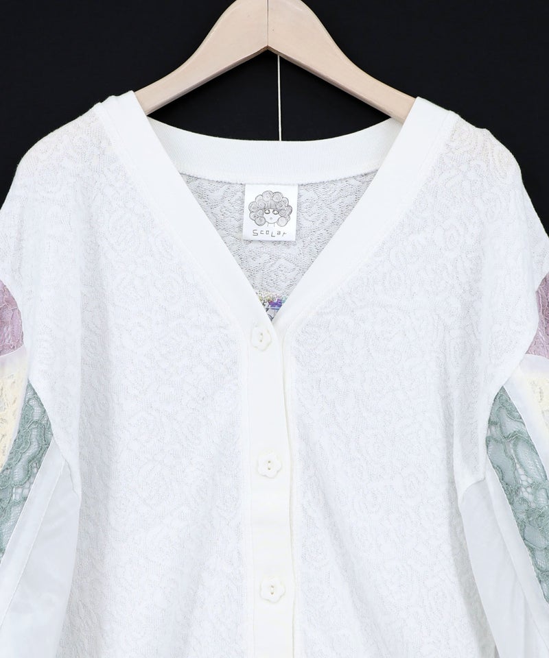 配色花レース×ローズジャガードカーディガン-14