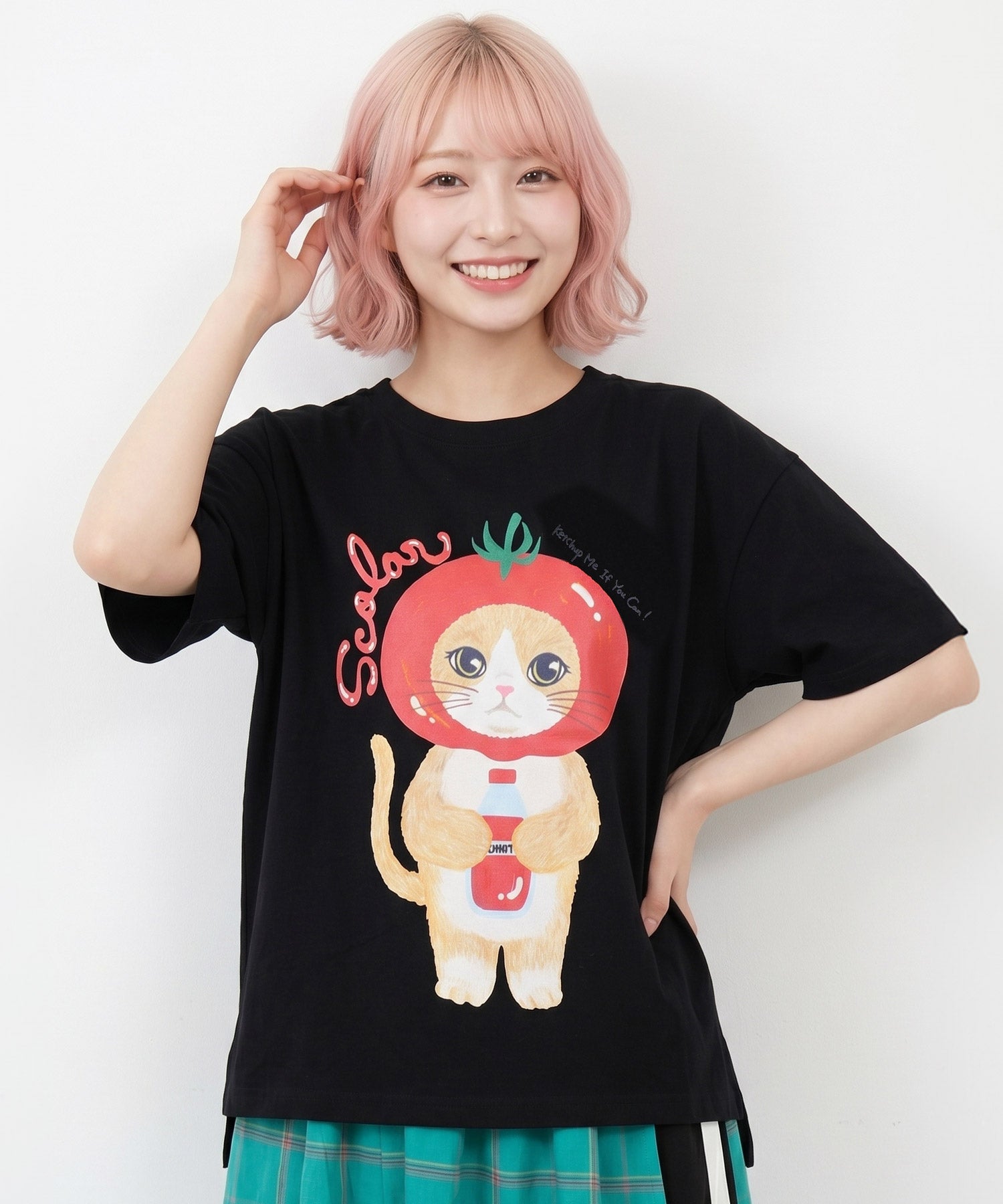 162632：トマトにゃんこ柄プリントTシャツの通販-ScoLar