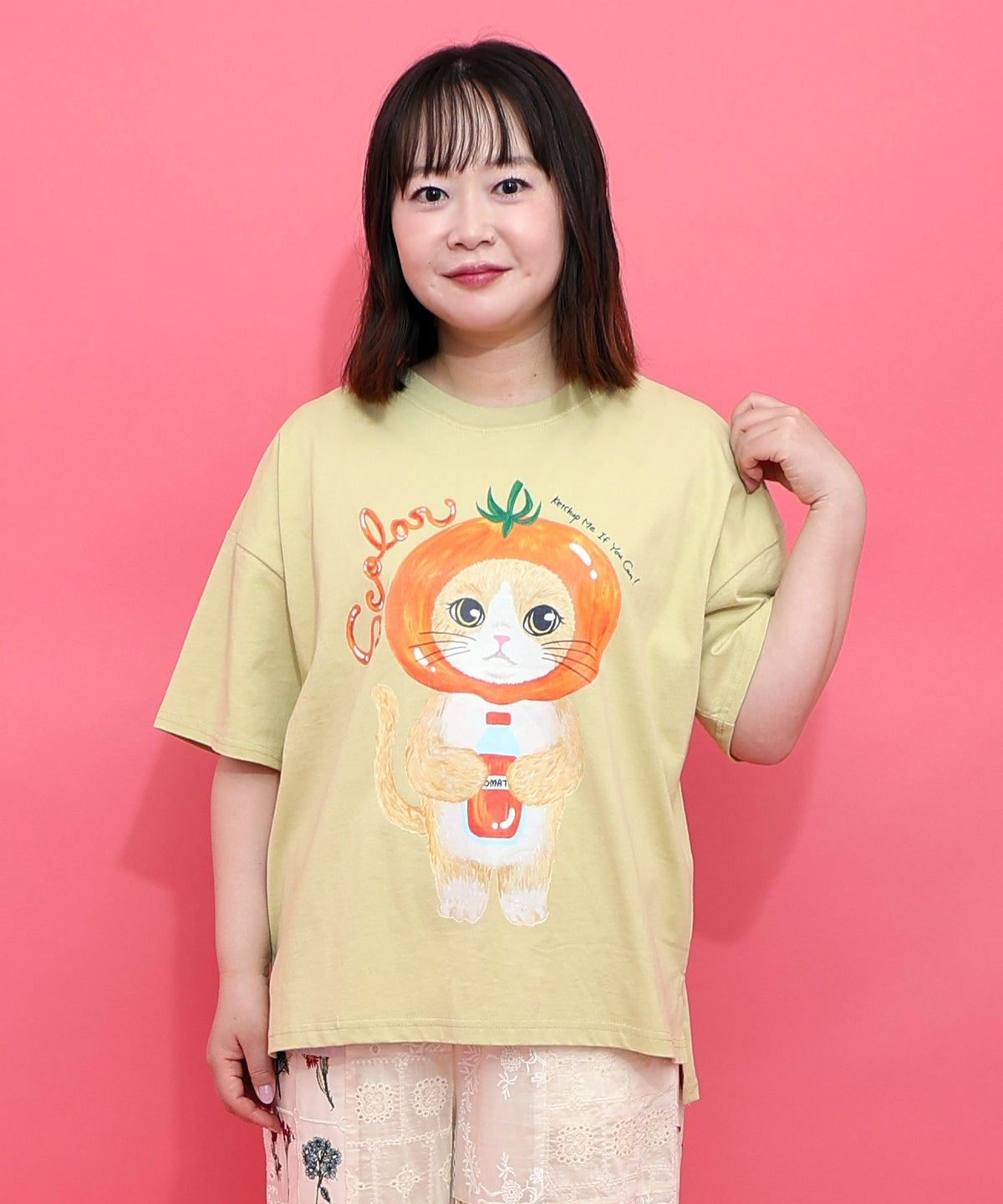 トマトにゃんこ柄プリントTシャツ-4