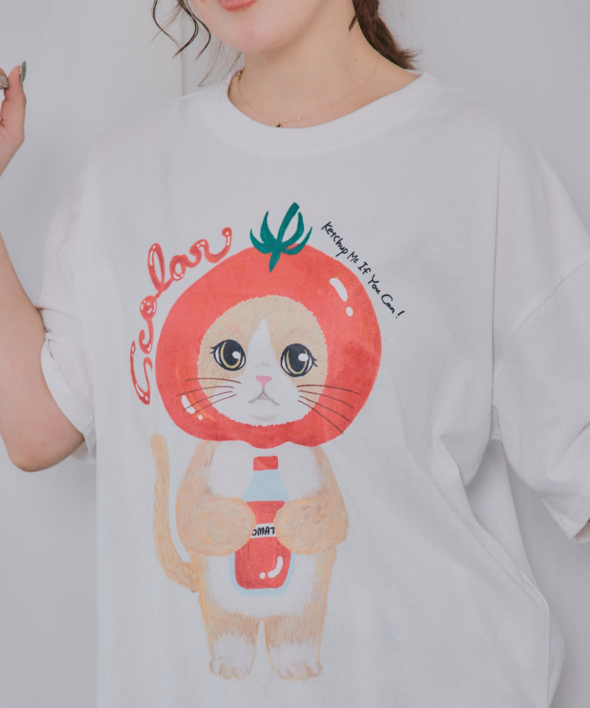 トマトにゃんこ柄プリントTシャツ-4