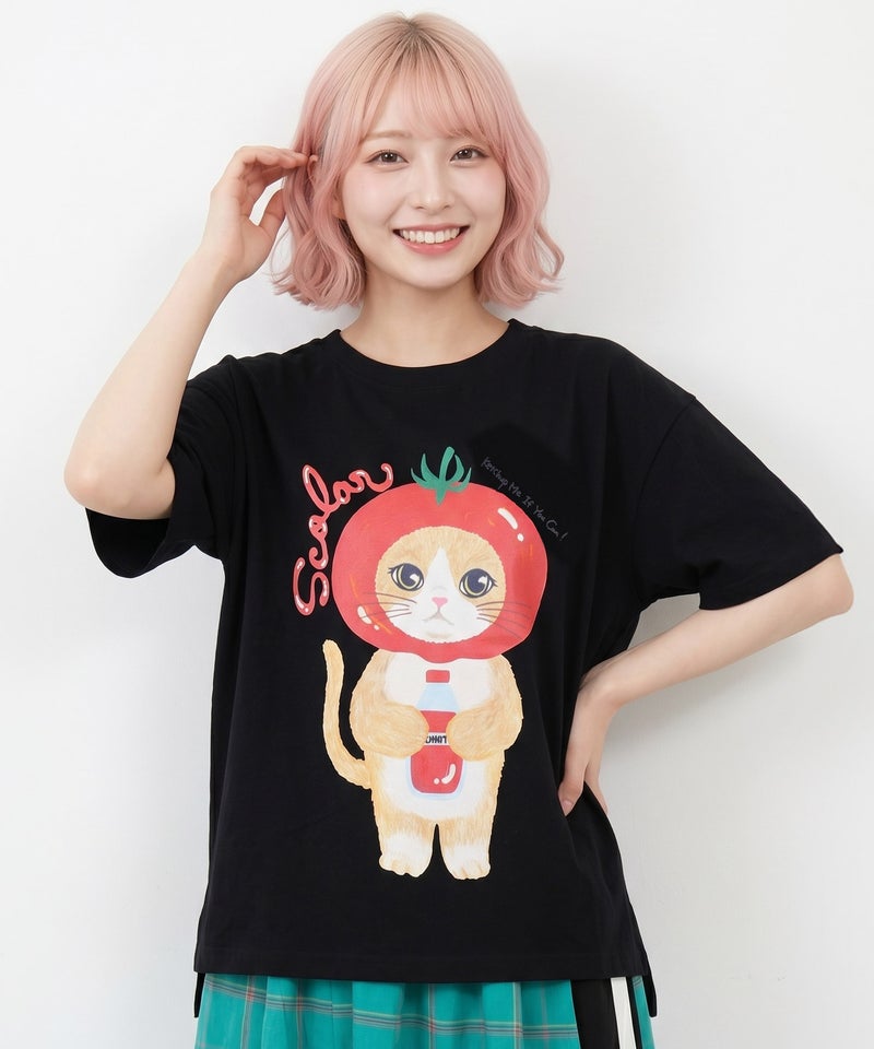 トマトにゃんこ柄プリントTシャツ-6
