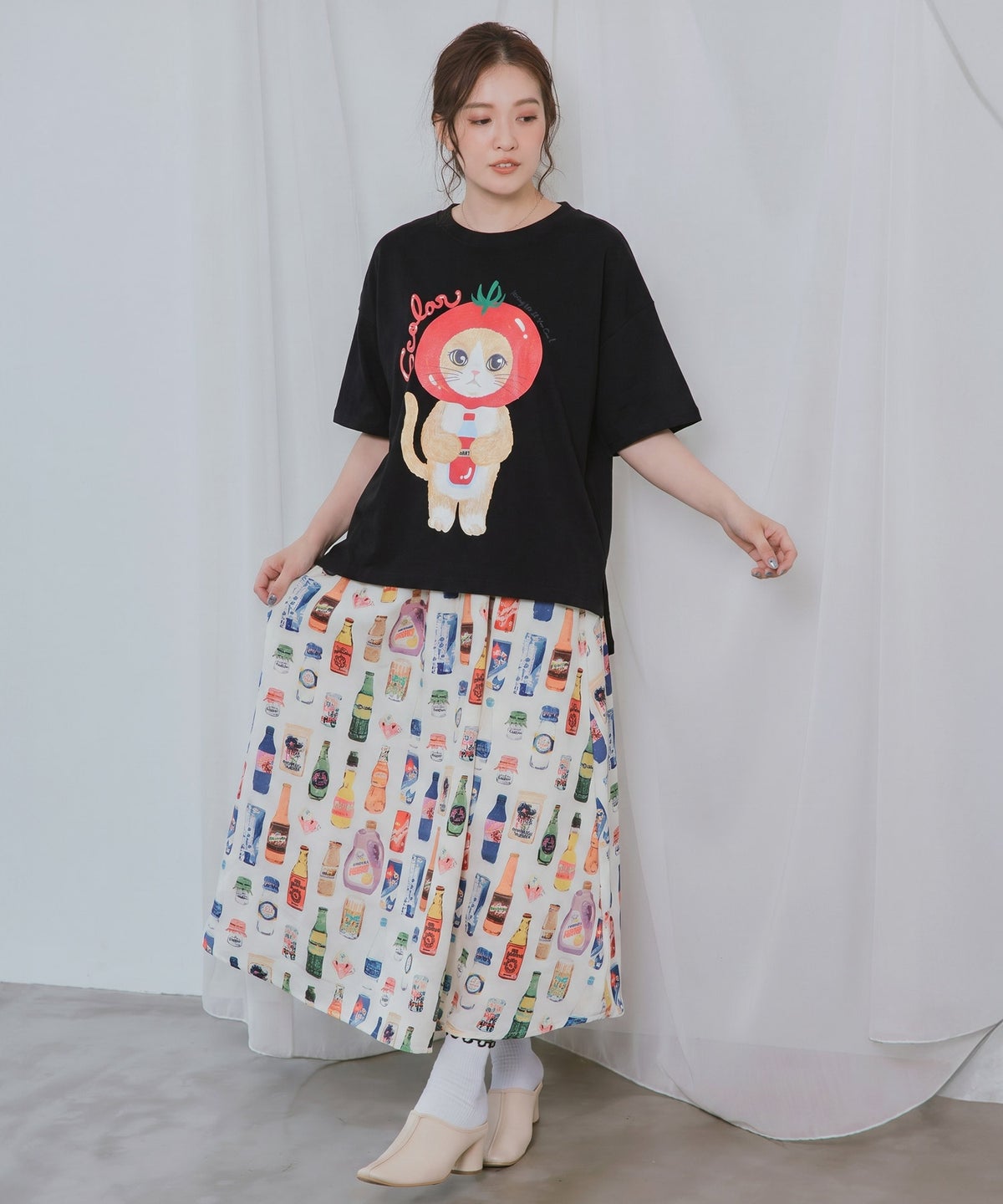 トマトにゃんこ柄プリントTシャツ-6