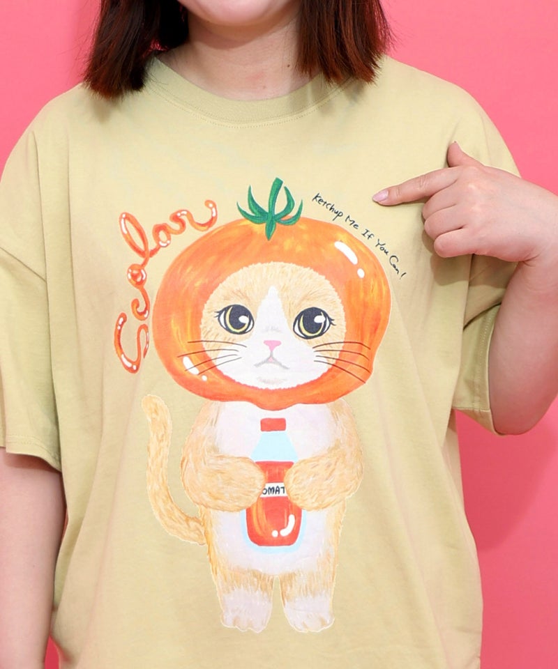 トマトにゃんこ柄プリントTシャツ-7