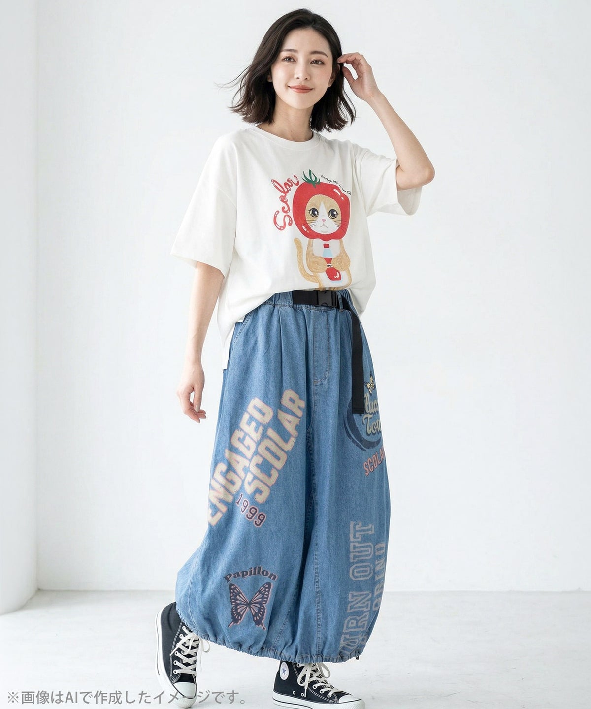 トマトにゃんこ柄プリントTシャツ-8