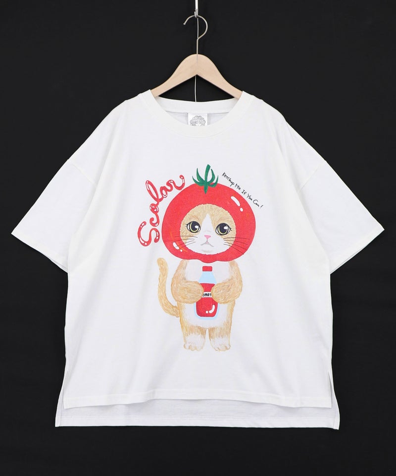 トマトにゃんこ柄プリントTシャツ-9