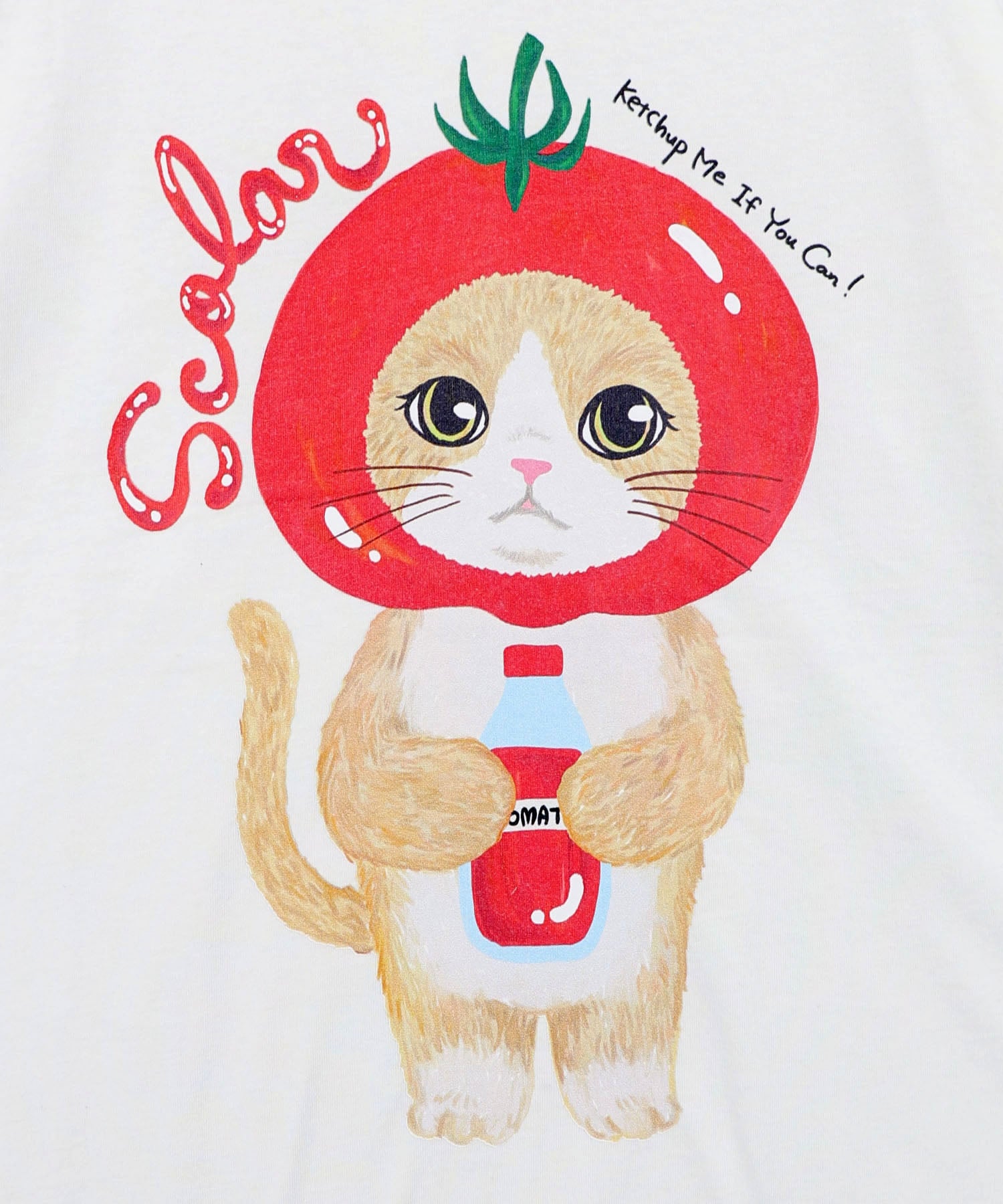 162632：トマトにゃんこ柄プリントTシャツの通販-ScoLar