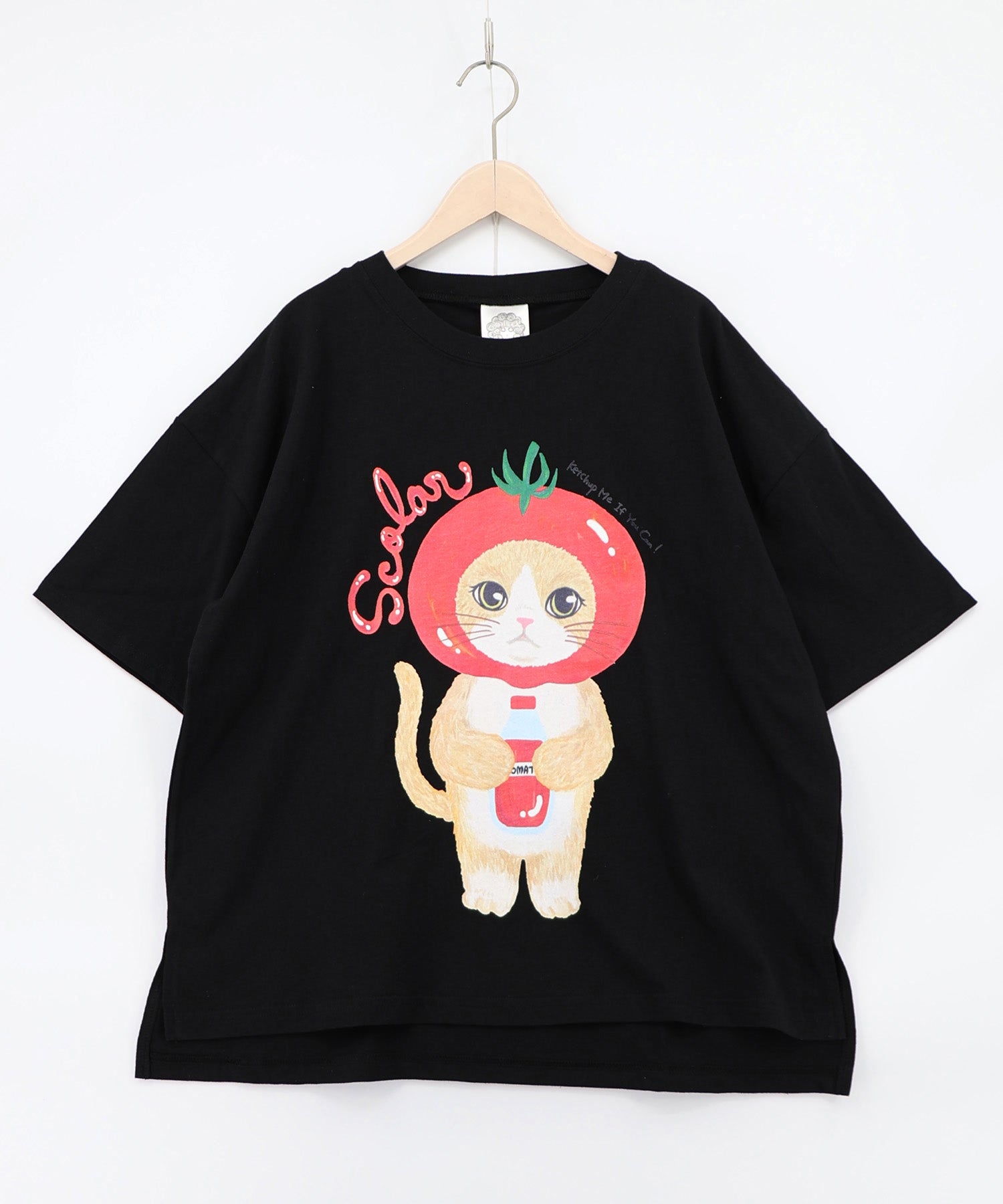 162632：トマトにゃんこ柄プリントTシャツの通販-ScoLar